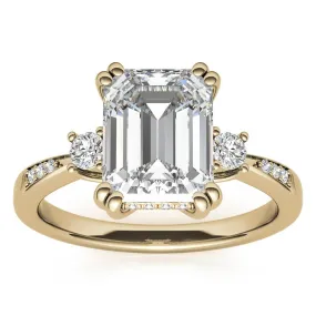 Emerald-Cut  With Two Round Stones Yellow  Gold Adjustable Sterling Silver Engagement Ring For Woman