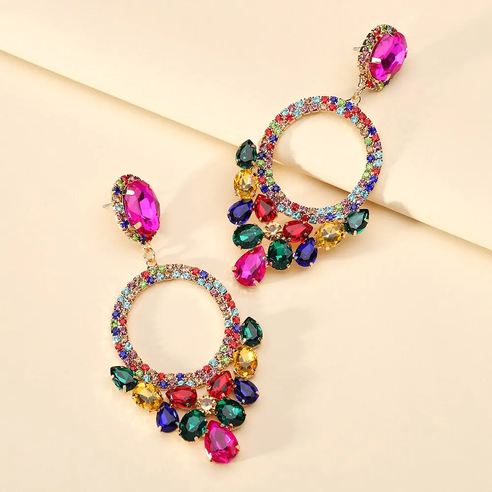 Fashion Rose Red Geometric Big Dangle Earrings For Women