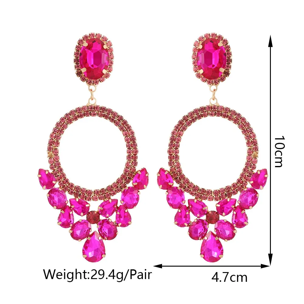 Fashion Rose Red Geometric Big Dangle Earrings For Women