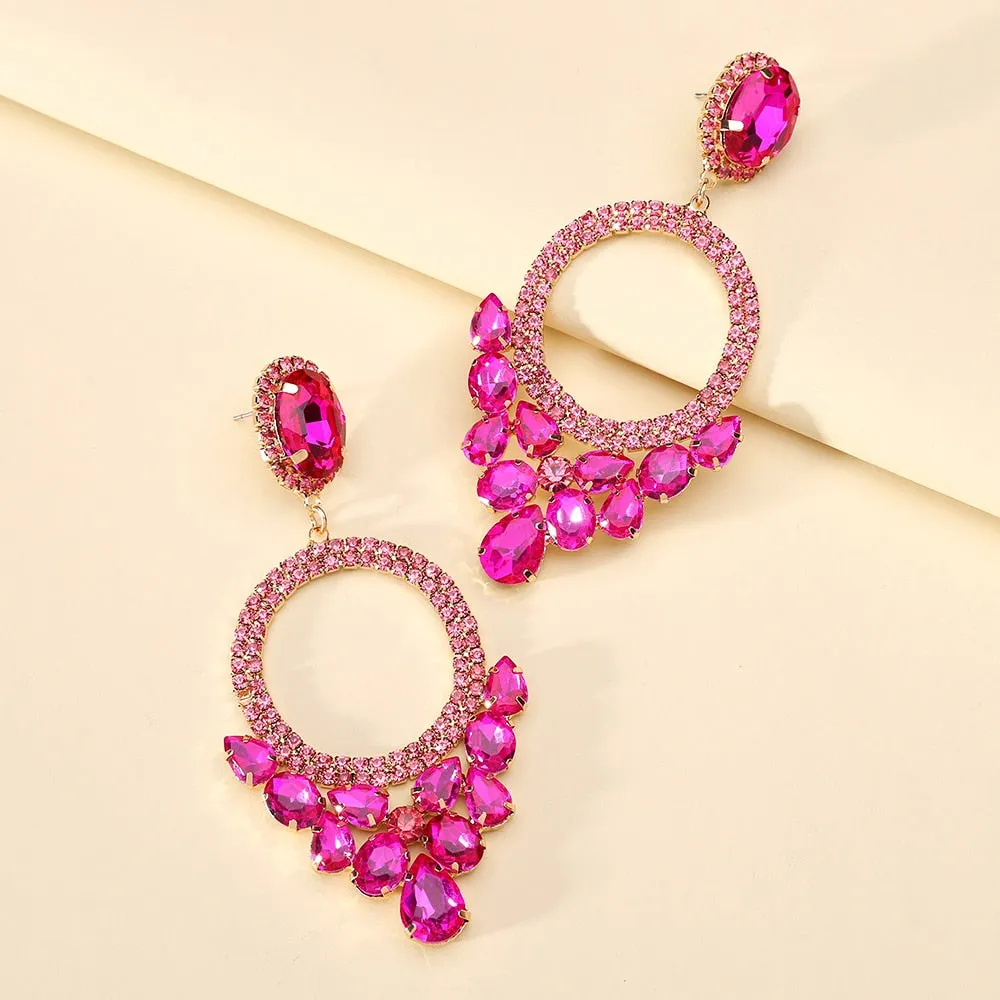 Fashion Rose Red Geometric Big Dangle Earrings For Women
