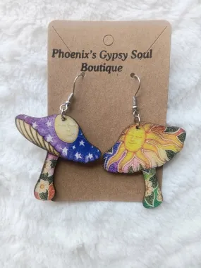 Fun Bohemian Moon & Sun Mushroom Earrings