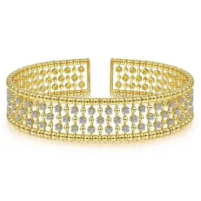 Gabriel & Co. Yellow Gold Wide Diamond Cage Cuff Bracelet