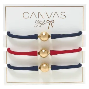 Game Day 24K Gold Bracelet Set of 3 in Navy & Red