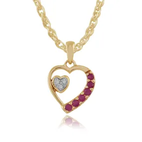 gelb 9 Karat Gold 0.24ct ct natürliche RUBIN & 1.2pt Diamant Herz Anhänger mit Kette