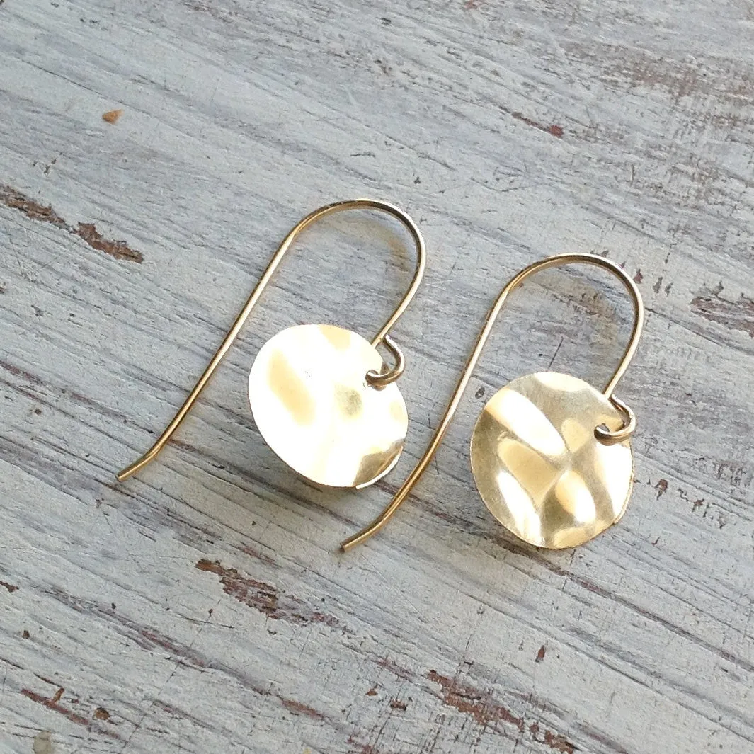 Gold filled Hammered Disc dangle earrings