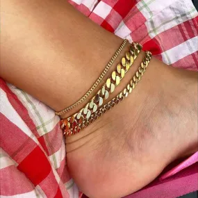 Gold Plated 316L Stainless Steel Stacking Chain Anklets For Women