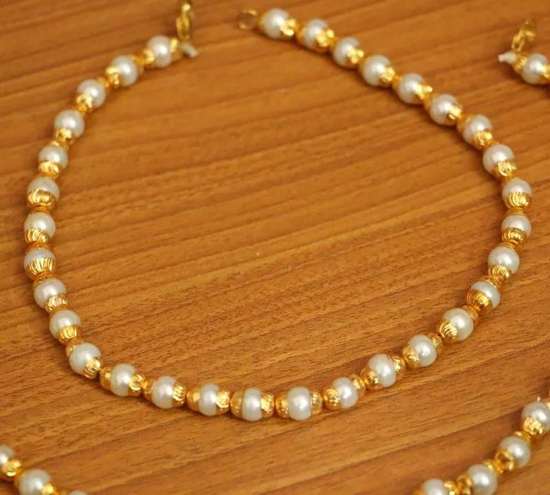 GOLD PLATED PEARL CAP ANKLETS