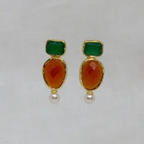 Green Onyx and Carnelian Stud Earrings