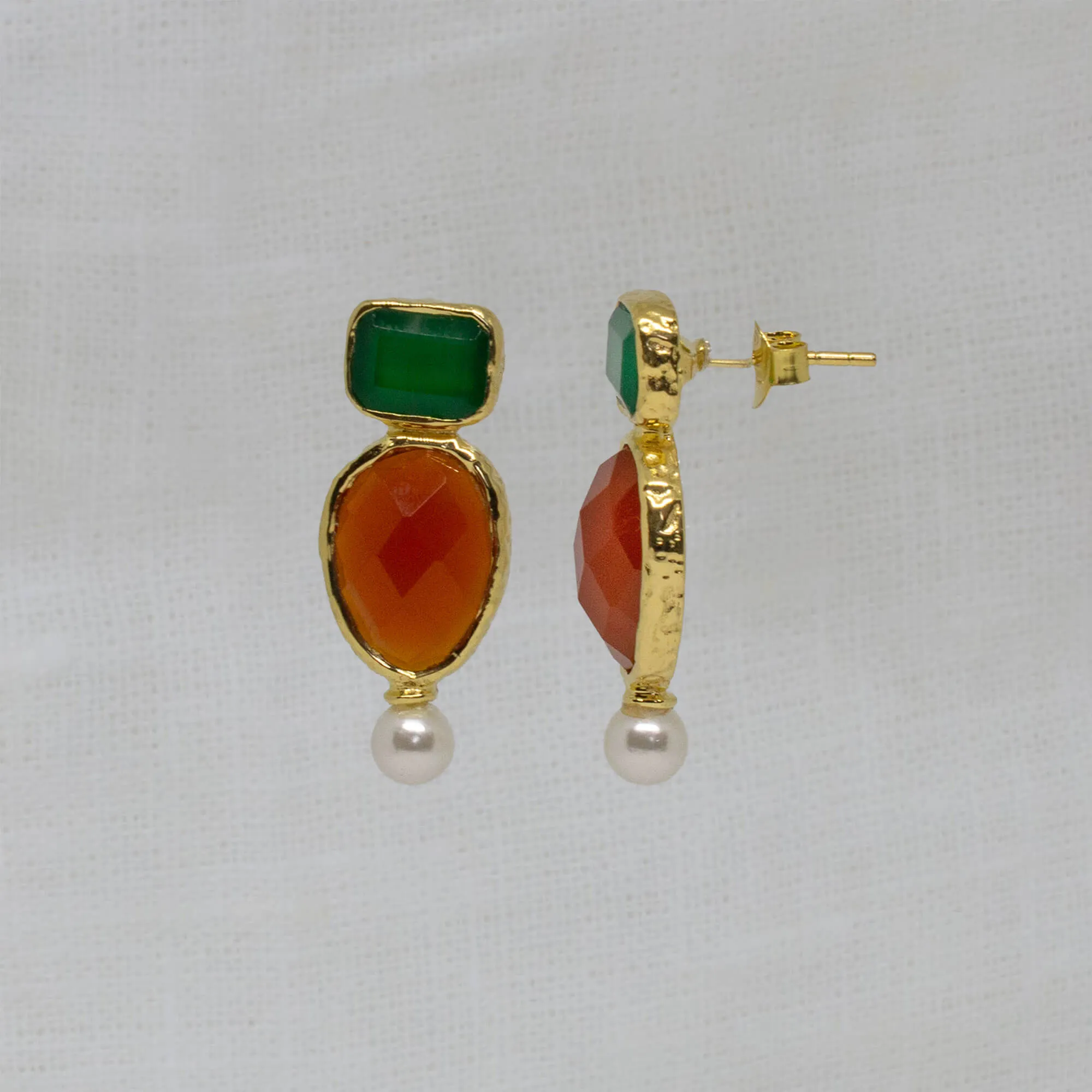 Green Onyx and Carnelian Stud Earrings
