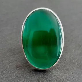Green Onyx Oval 36mm x 26mm Adjustable 925 Silver Ring, R118