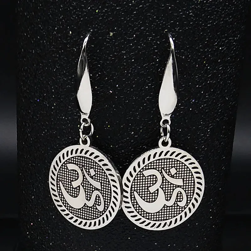 Hamsa Hand Stainless Steel Dangle Earrings Women Black Enamel Earrings