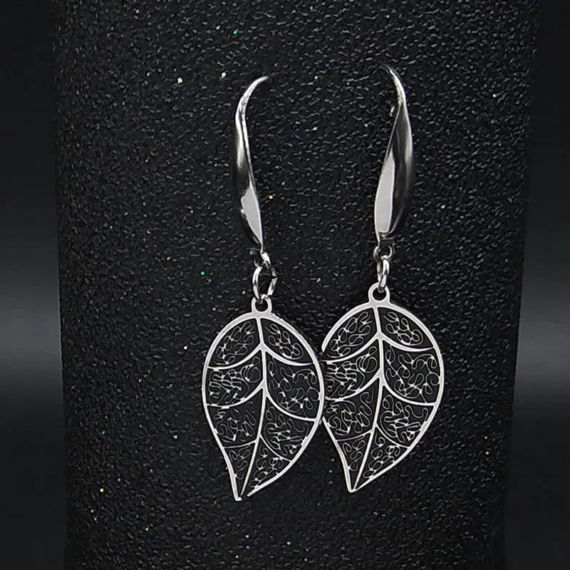 Hamsa Hand Stainless Steel Dangle Earrings Women Black Enamel Earrings