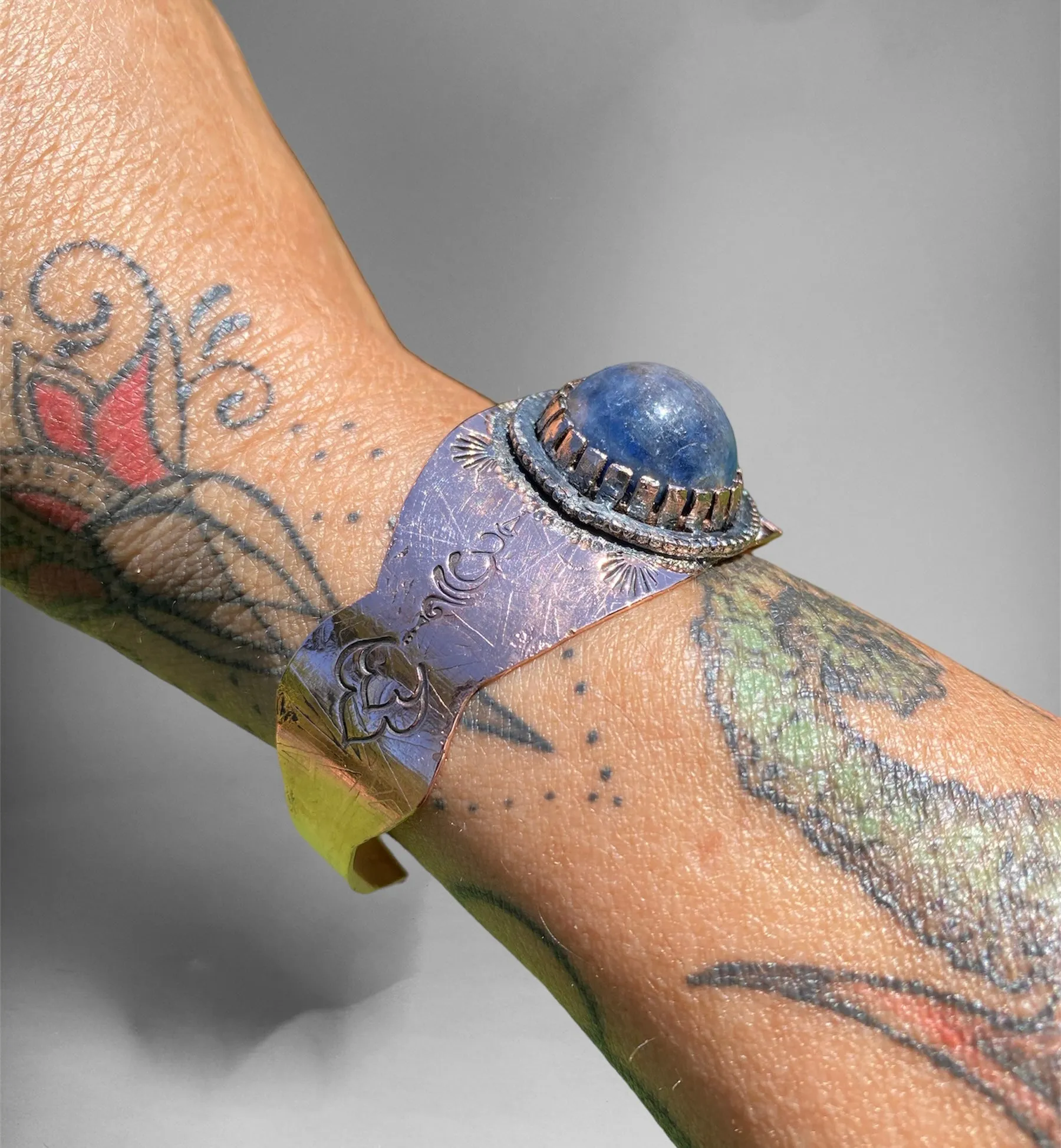 Handmade Copper and Ruby in Kyanite Cuff