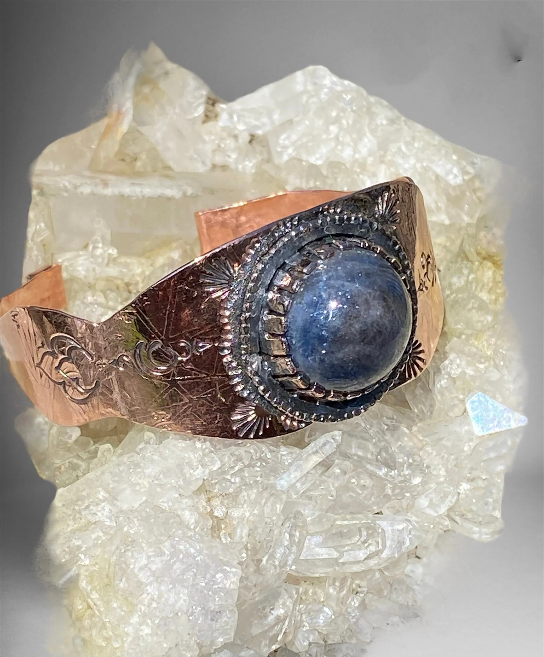Handmade Copper and Ruby in Kyanite Cuff