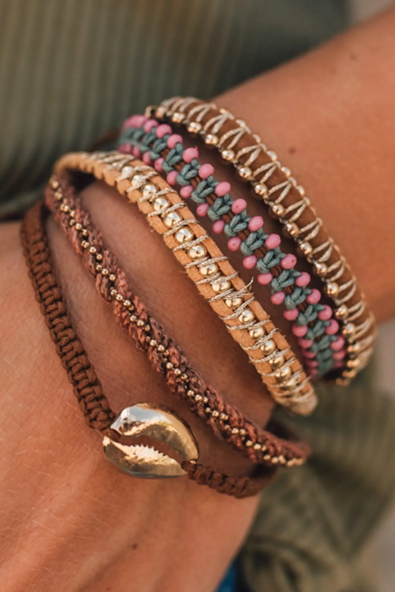 Individual Bead   Leather Layered Bracelets