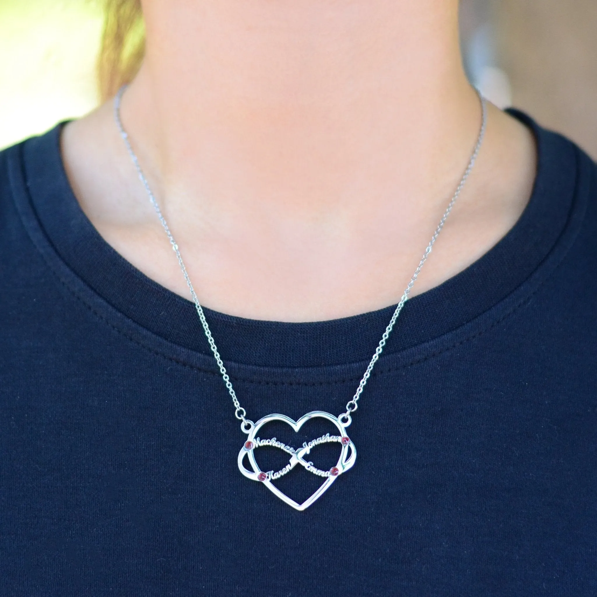 Infinite Love Heart Name Necklace with Birthstones