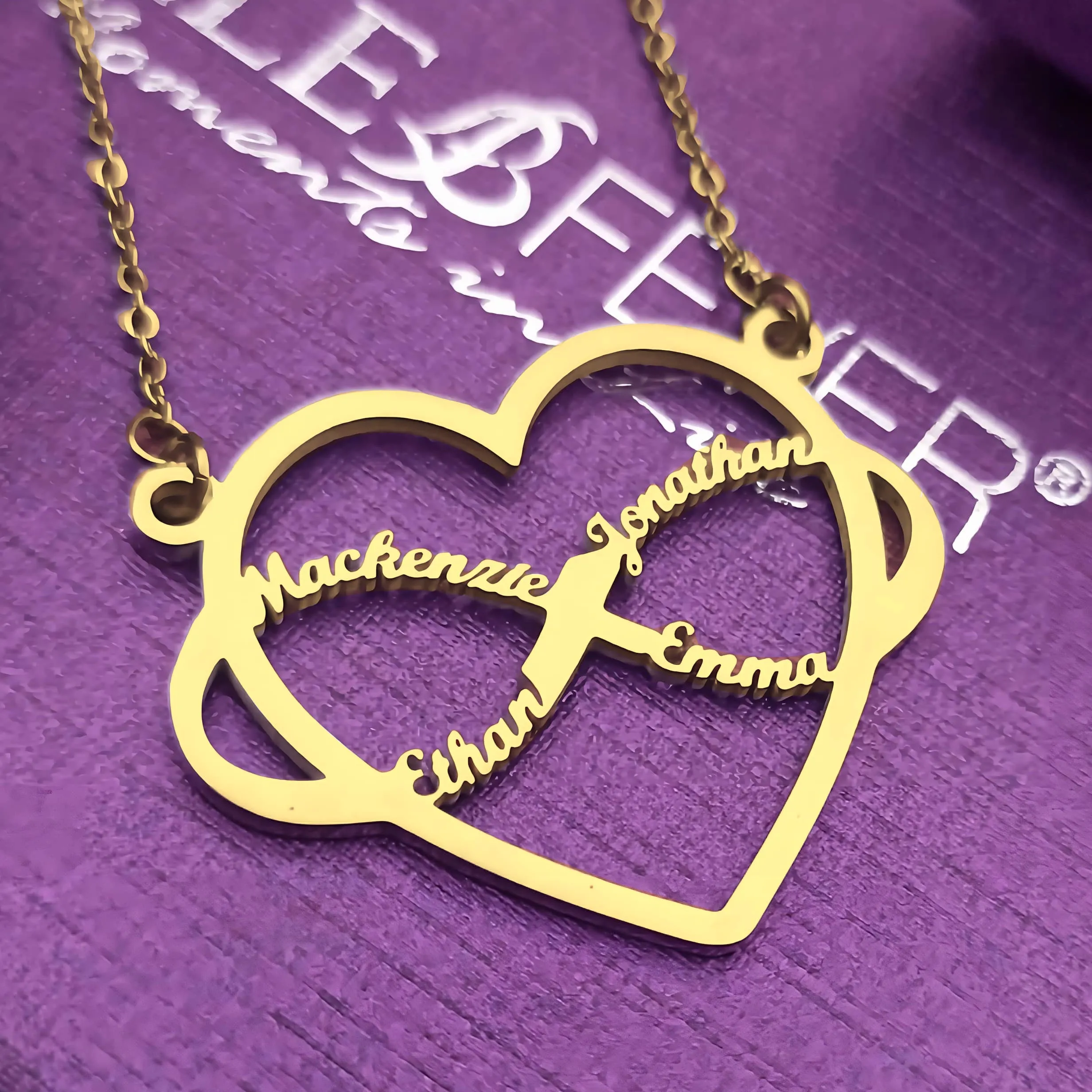 Infinite Love Heart Name Necklace with Birthstones