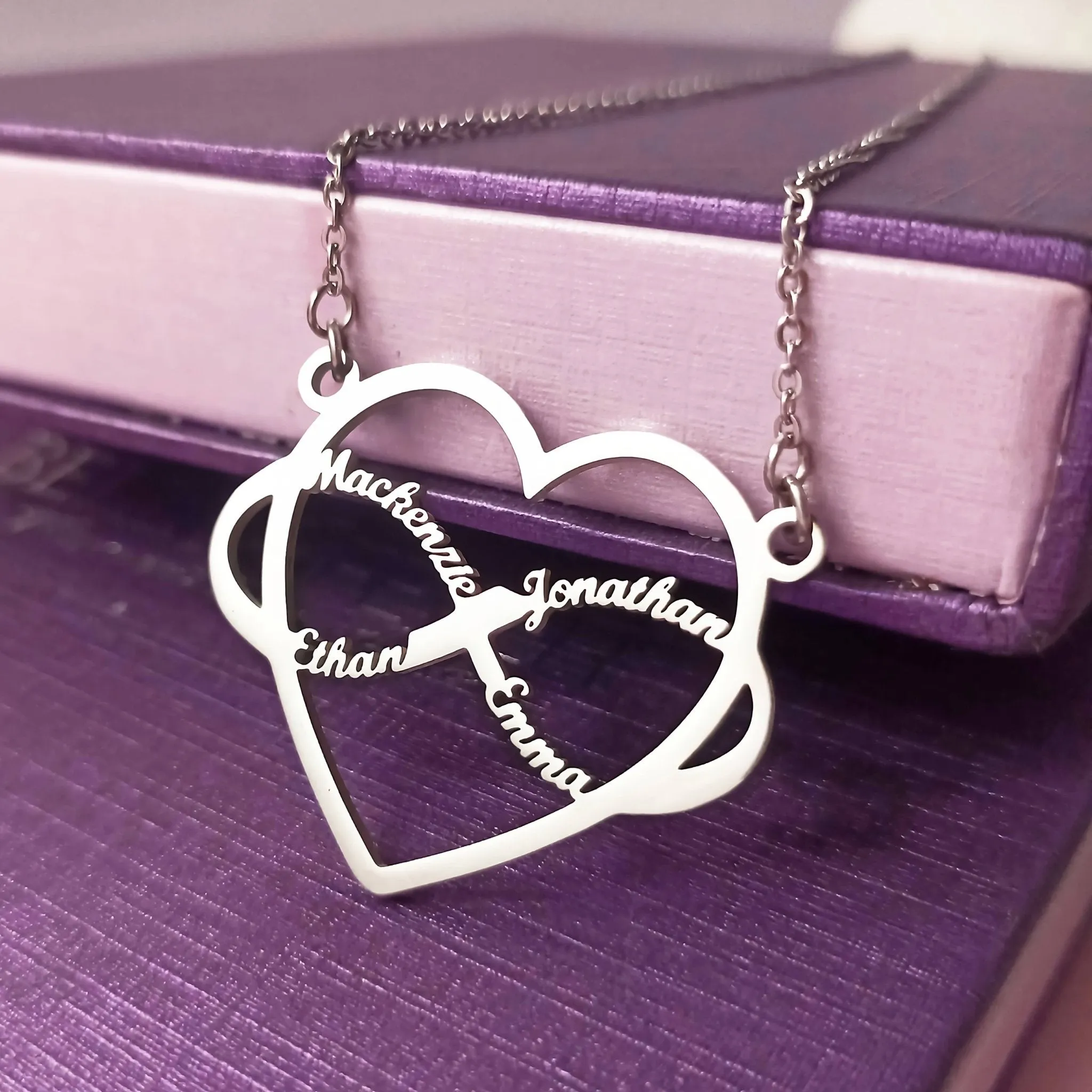 Infinite Love Heart Name Necklace with Birthstones