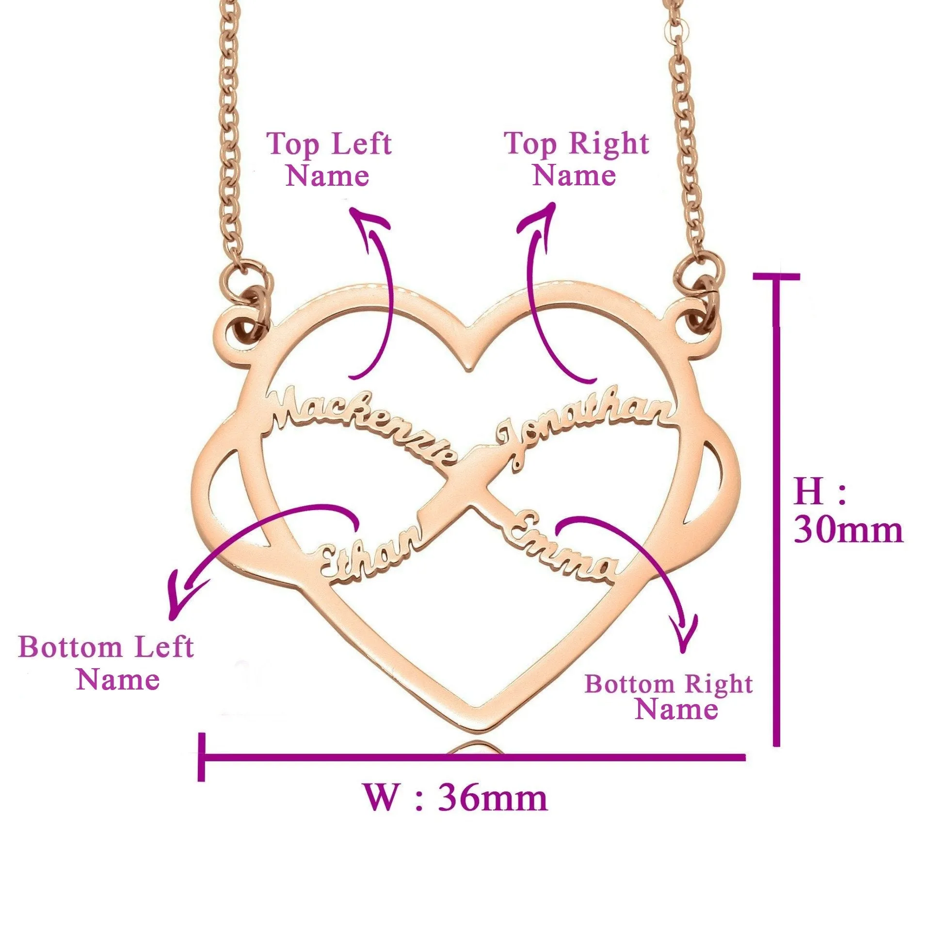 Infinite Love Heart Name Necklace with Birthstones