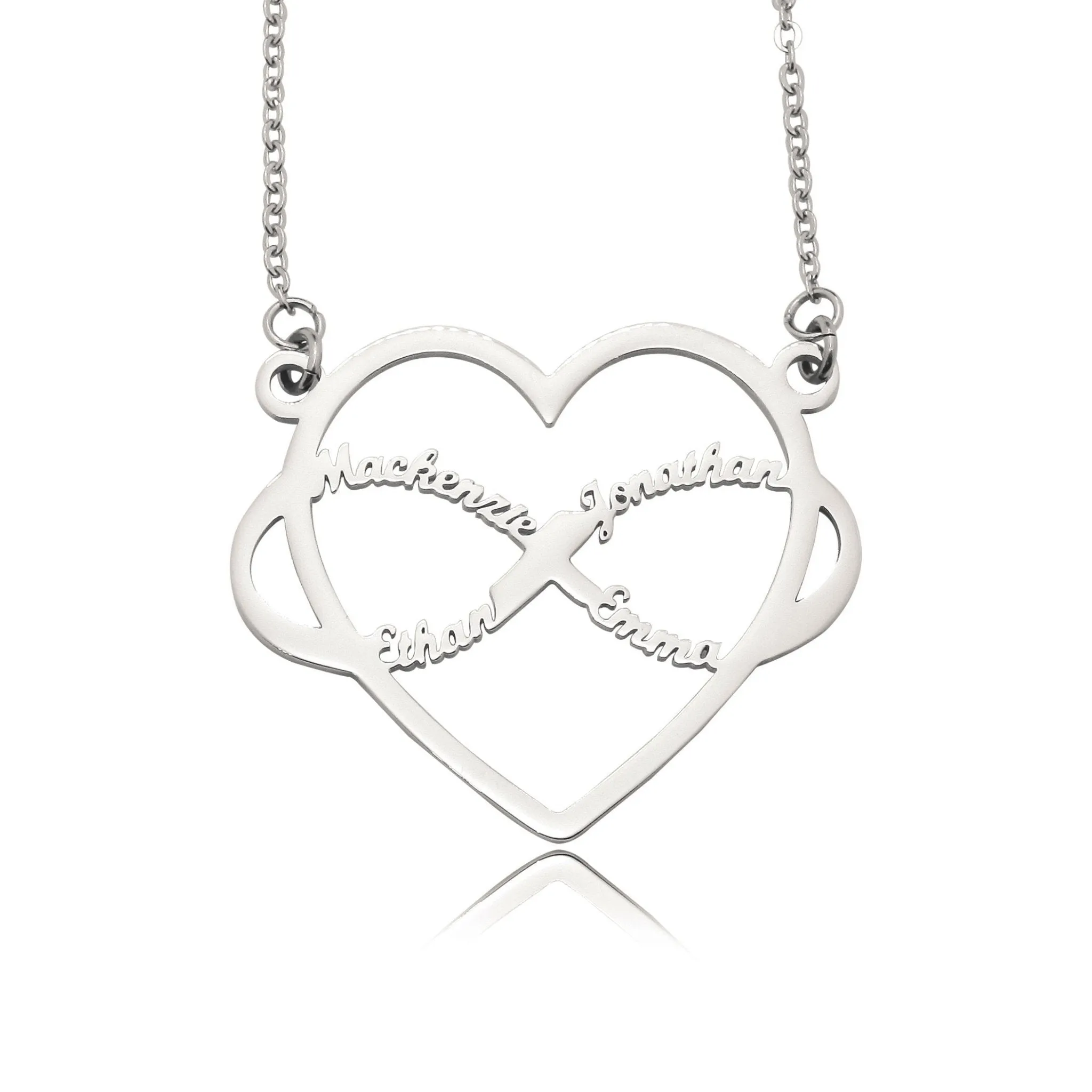 Infinite Love Heart Name Necklace with Birthstones
