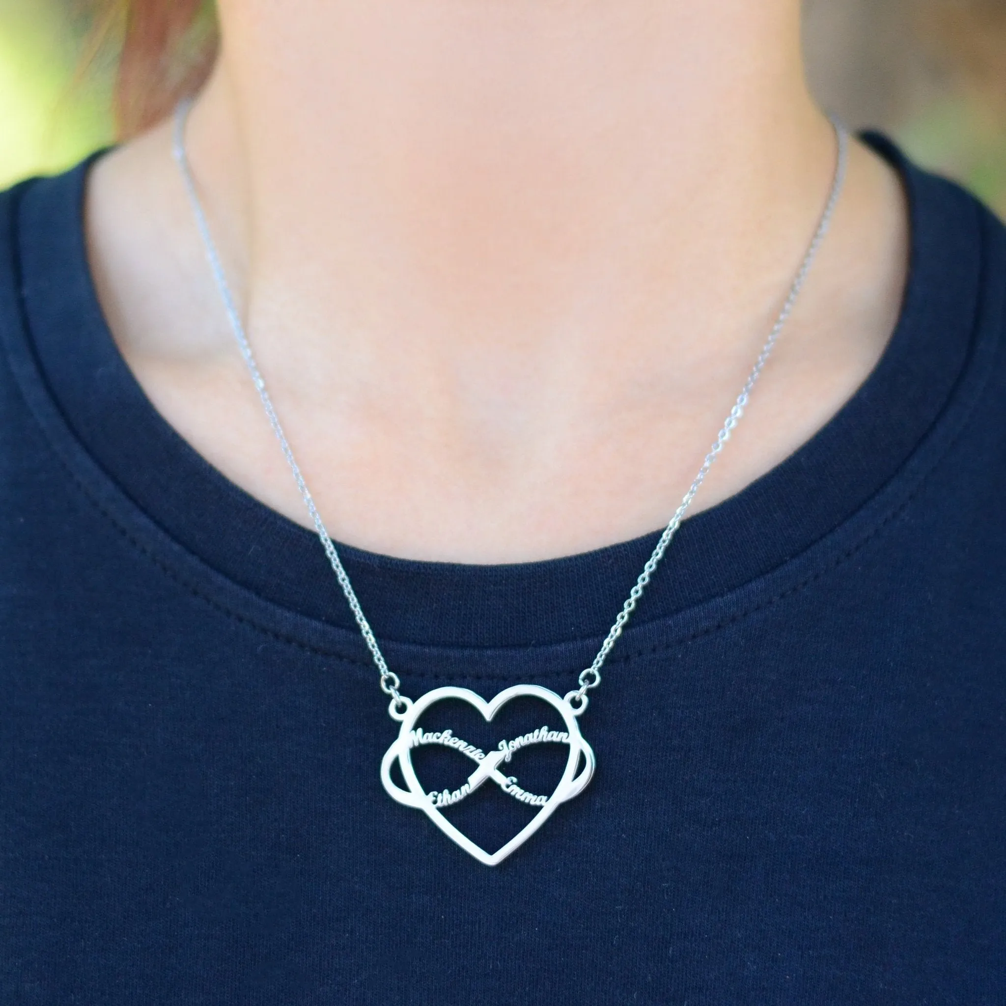 Infinite Love Heart Name Necklace with Birthstones