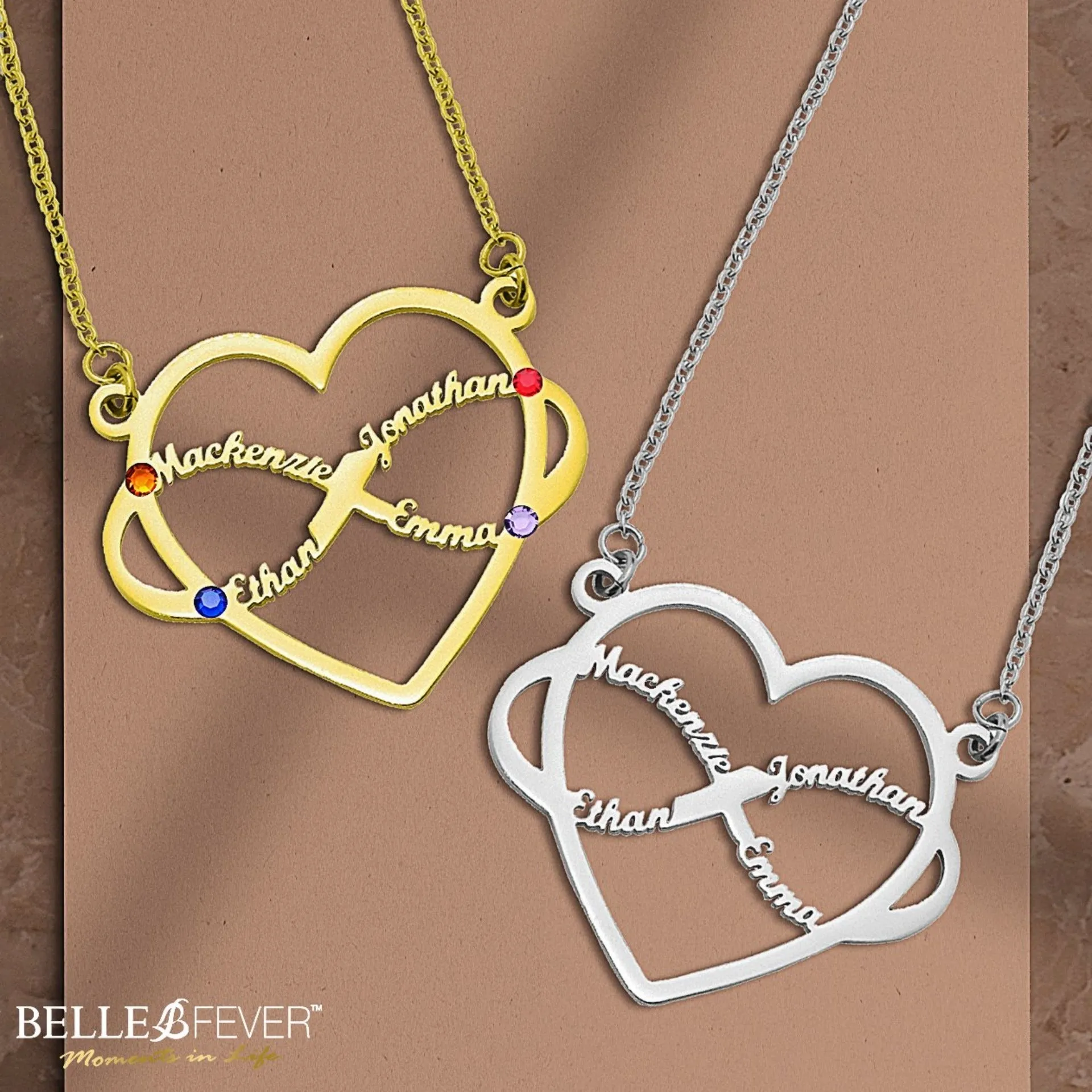 Infinite Love Heart Name Necklace with Birthstones