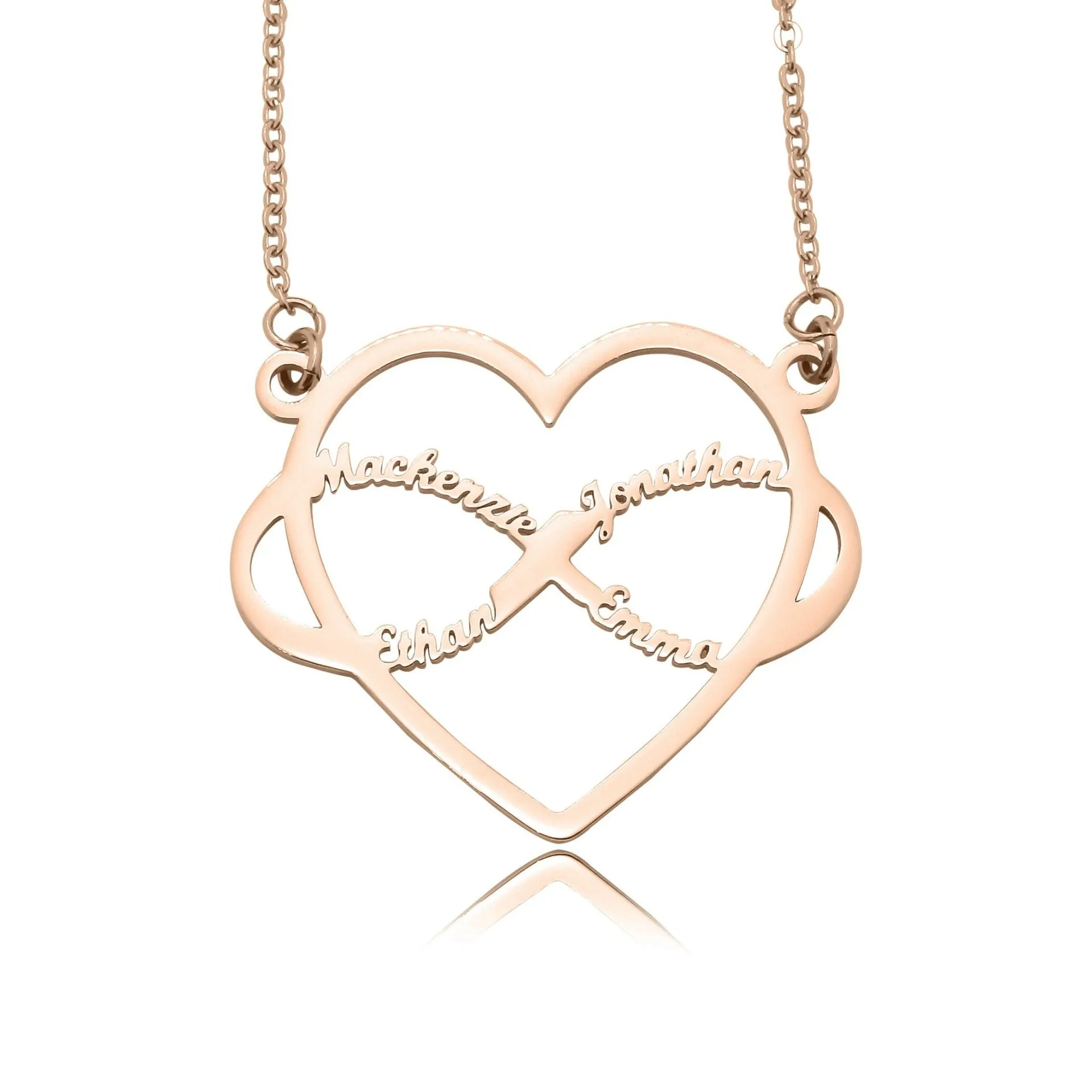Infinite Love Heart Name Necklace with Birthstones