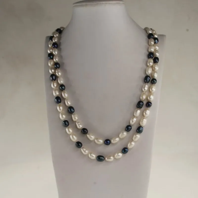 Infinity White Fresh Water Pearls & Black F.W.P 50 inches Necklace