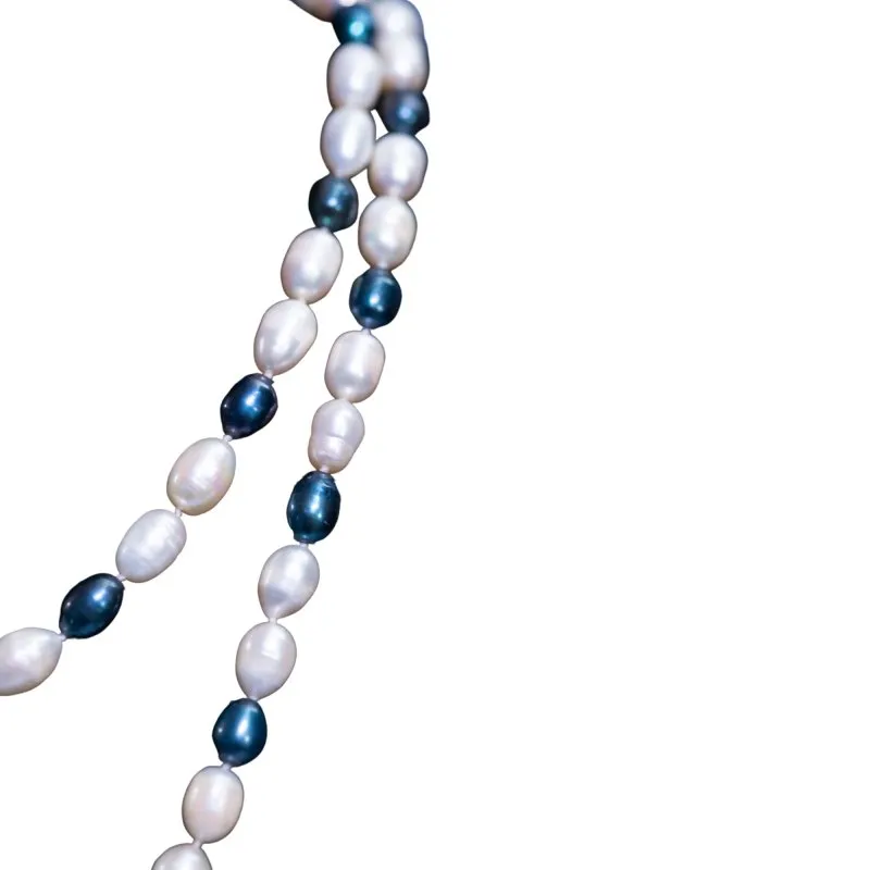Infinity White Fresh Water Pearls & Black F.W.P 50 inches Necklace