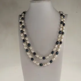 Infinity White Fresh Water Pearls & Black F.W.P 50 inches Necklace