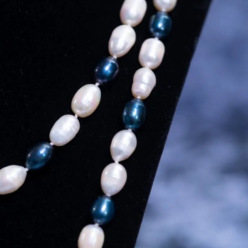 Infinity White Fresh Water Pearls & Black F.W.P 50 inches Necklace
