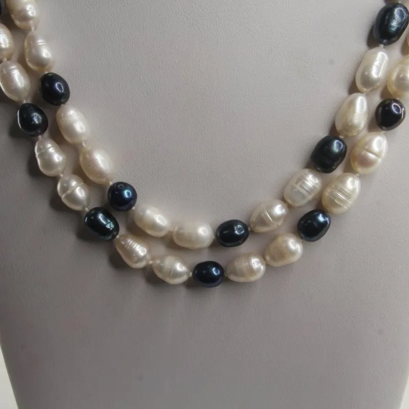 Infinity White Fresh Water Pearls & Black F.W.P 50 inches Necklace