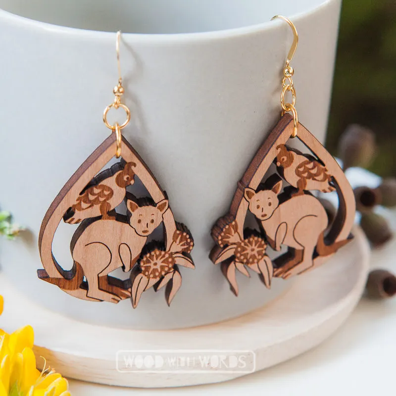 Kangaroo Galah Dangle Earrings