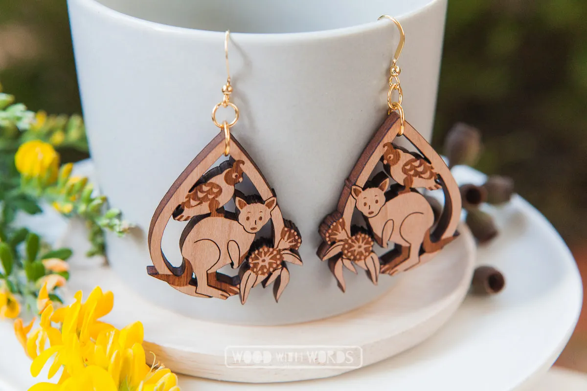 Kangaroo Galah Dangle Earrings