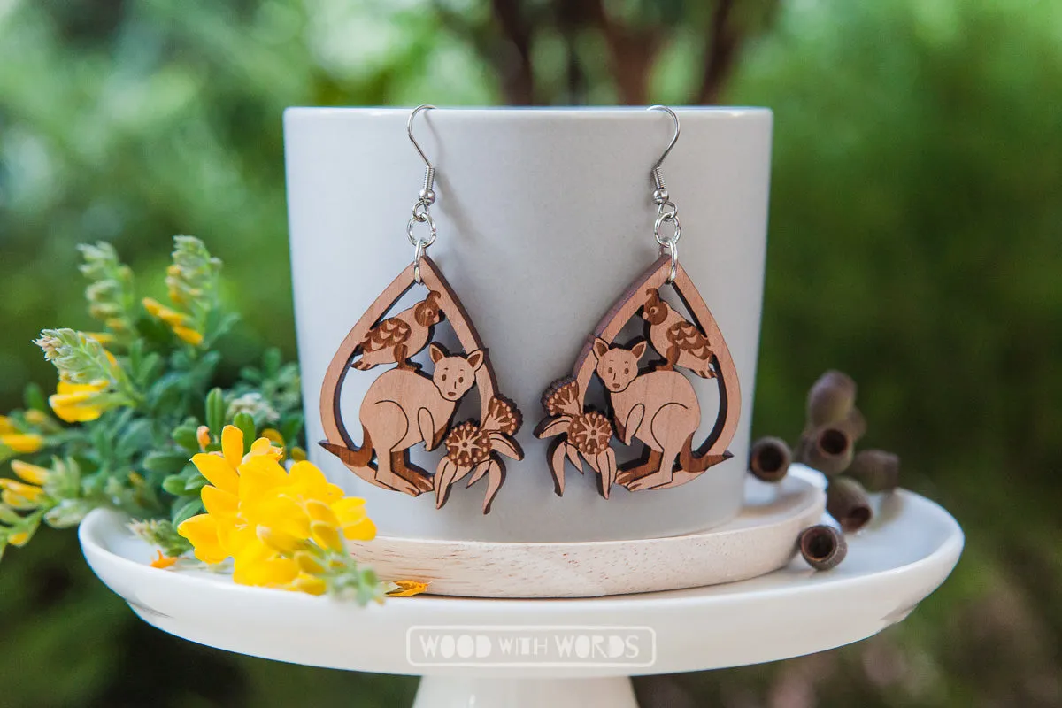 Kangaroo Galah Dangle Earrings