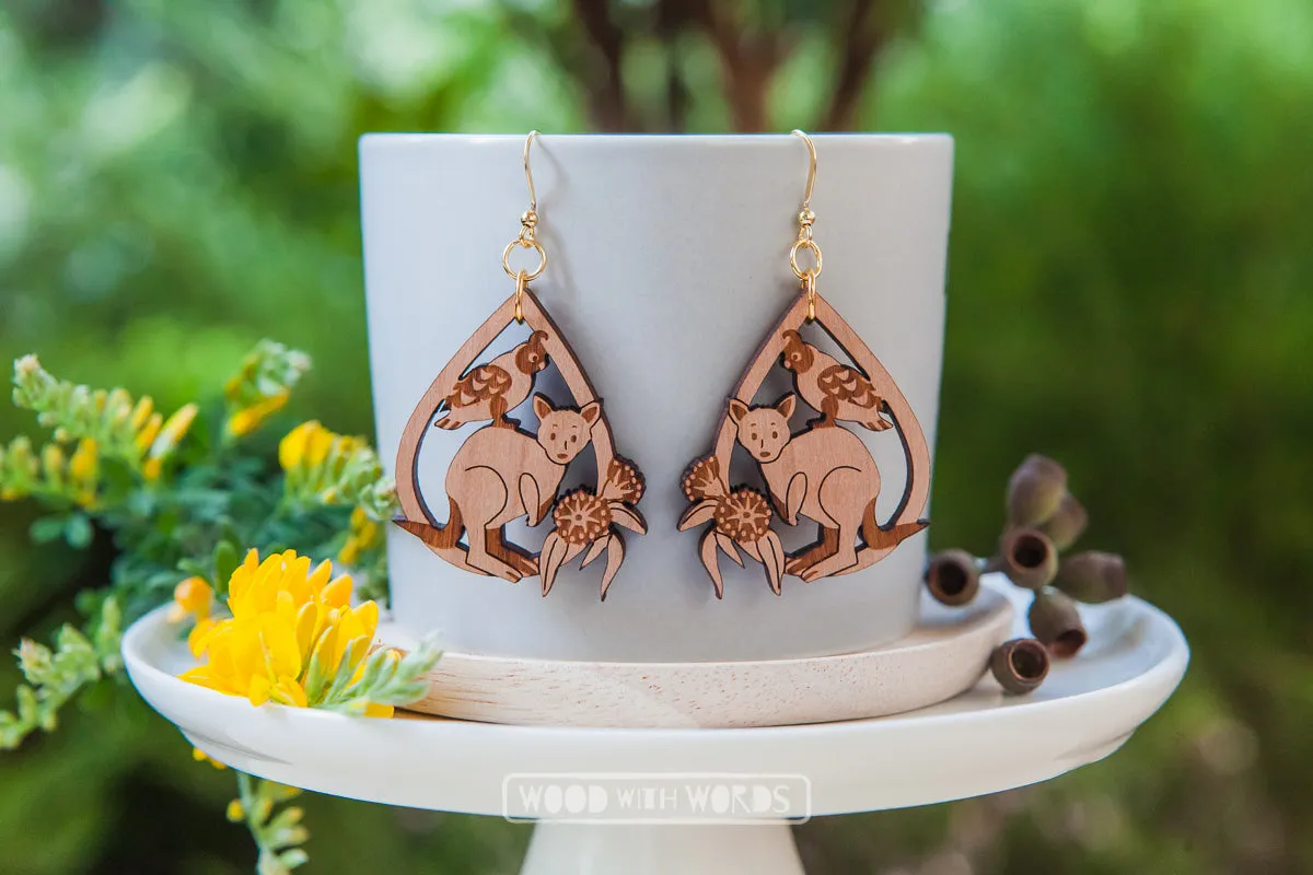 Kangaroo Galah Dangle Earrings