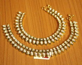 KUNDAN POLKI & PAISLEY MEENAKARI GOLD PLATED ANKLETS
