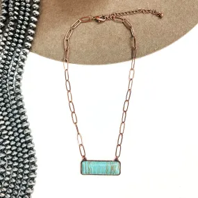 Let's Link Up Copper Tone Chain Necklace with Rectangle Agate Stone Pendant in Turquoise