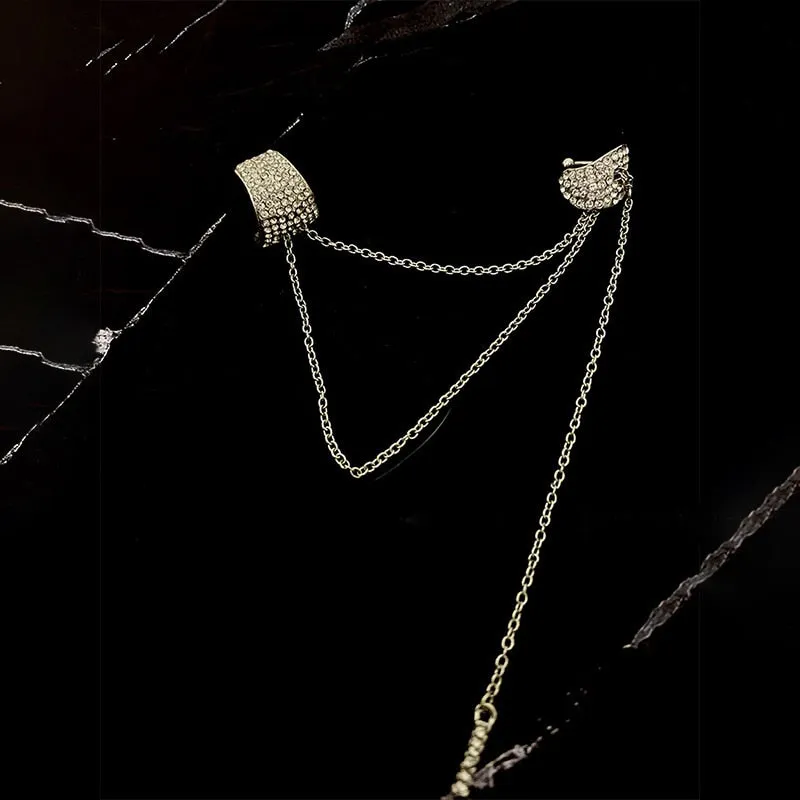 Long Tassel Crystal Earrings for Women Geometric Rhinestone Ear Clip Earrings
