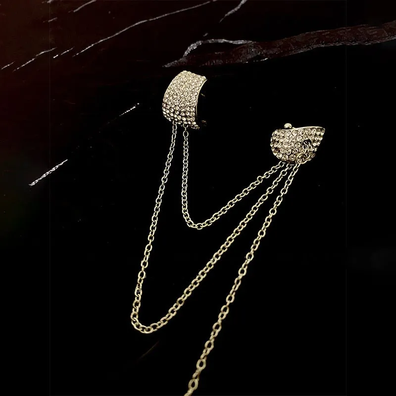 Long Tassel Crystal Earrings for Women Geometric Rhinestone Ear Clip Earrings