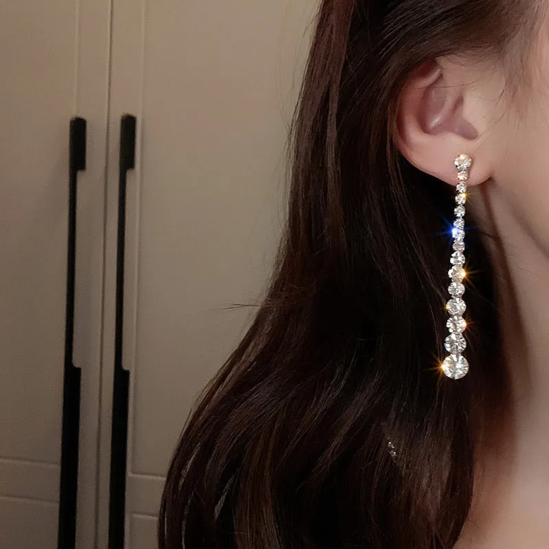 Long Tassel Drop Earrings Geometric Zircon Crystal Earrings for Women