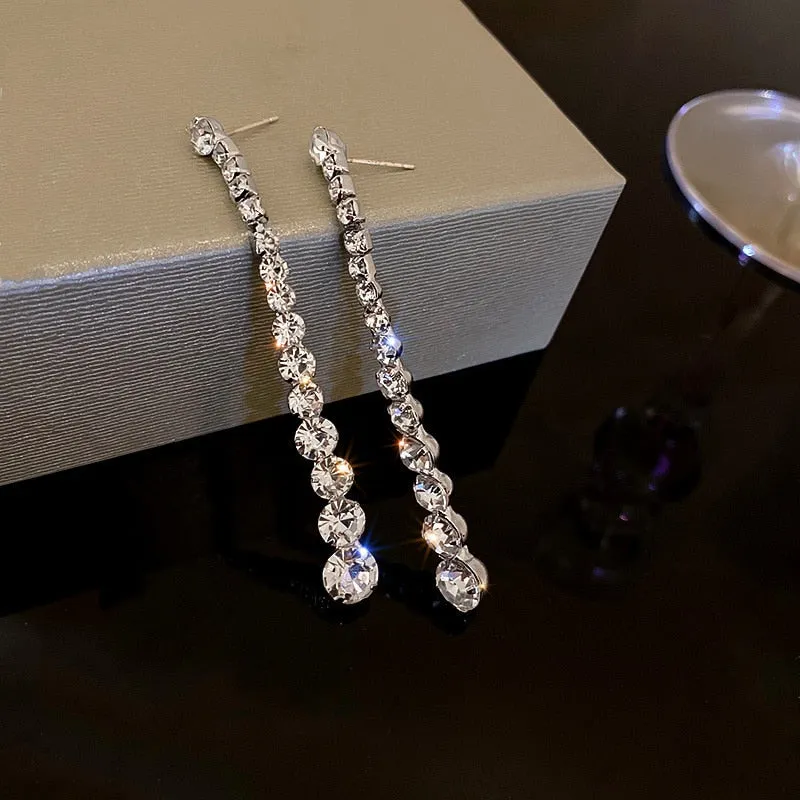 Long Tassel Drop Earrings Geometric Zircon Crystal Earrings for Women