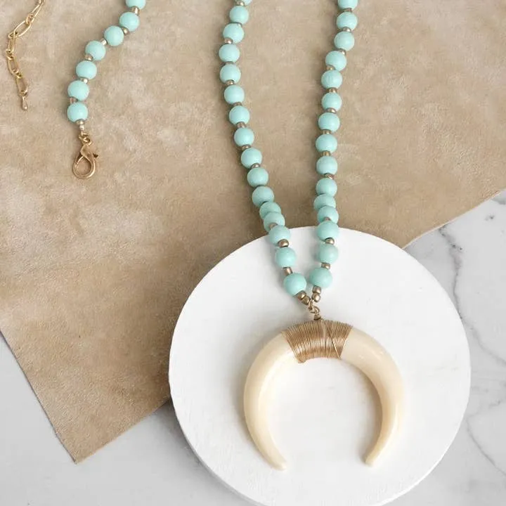Long Wooden Bead Acrylic Antler Necklace