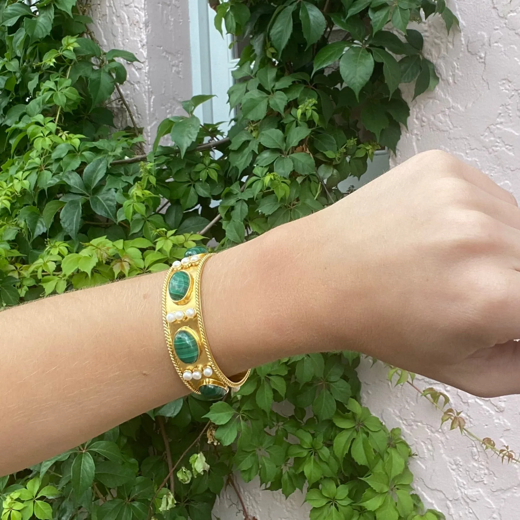 Malachite and Pearl Cuff Bracelet: The Viviene