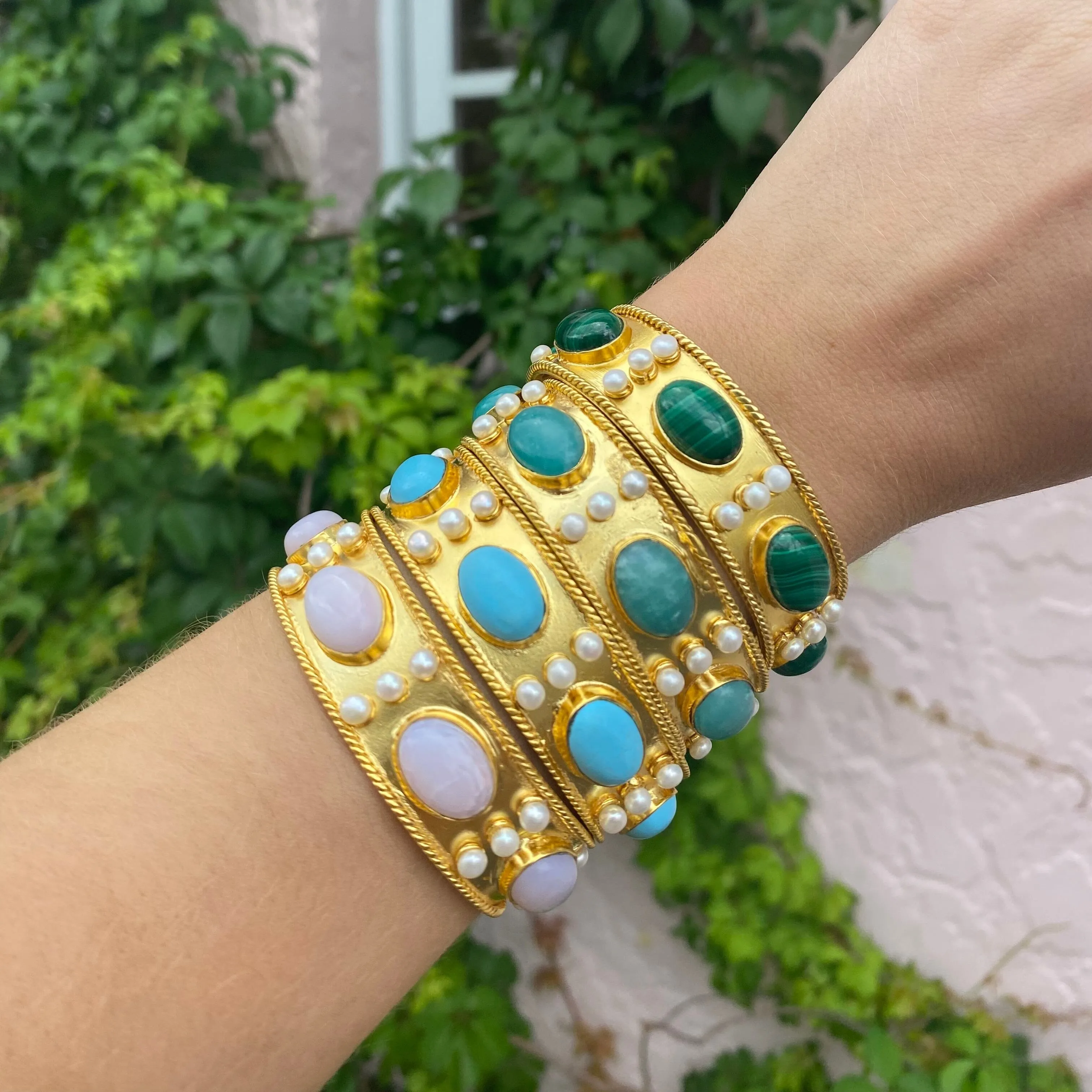 Malachite and Pearl Cuff Bracelet: The Viviene