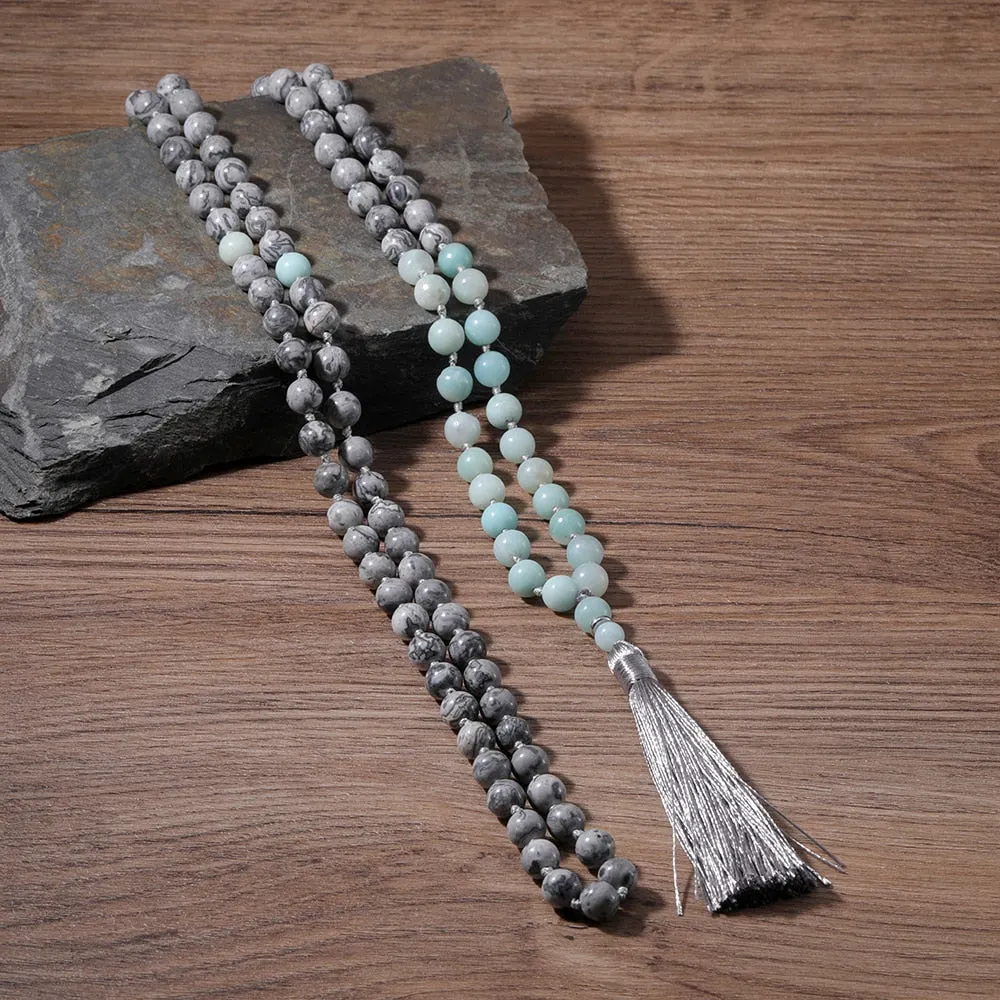 Map Stone  Tianhe Stone Beaded Knotted Necklace