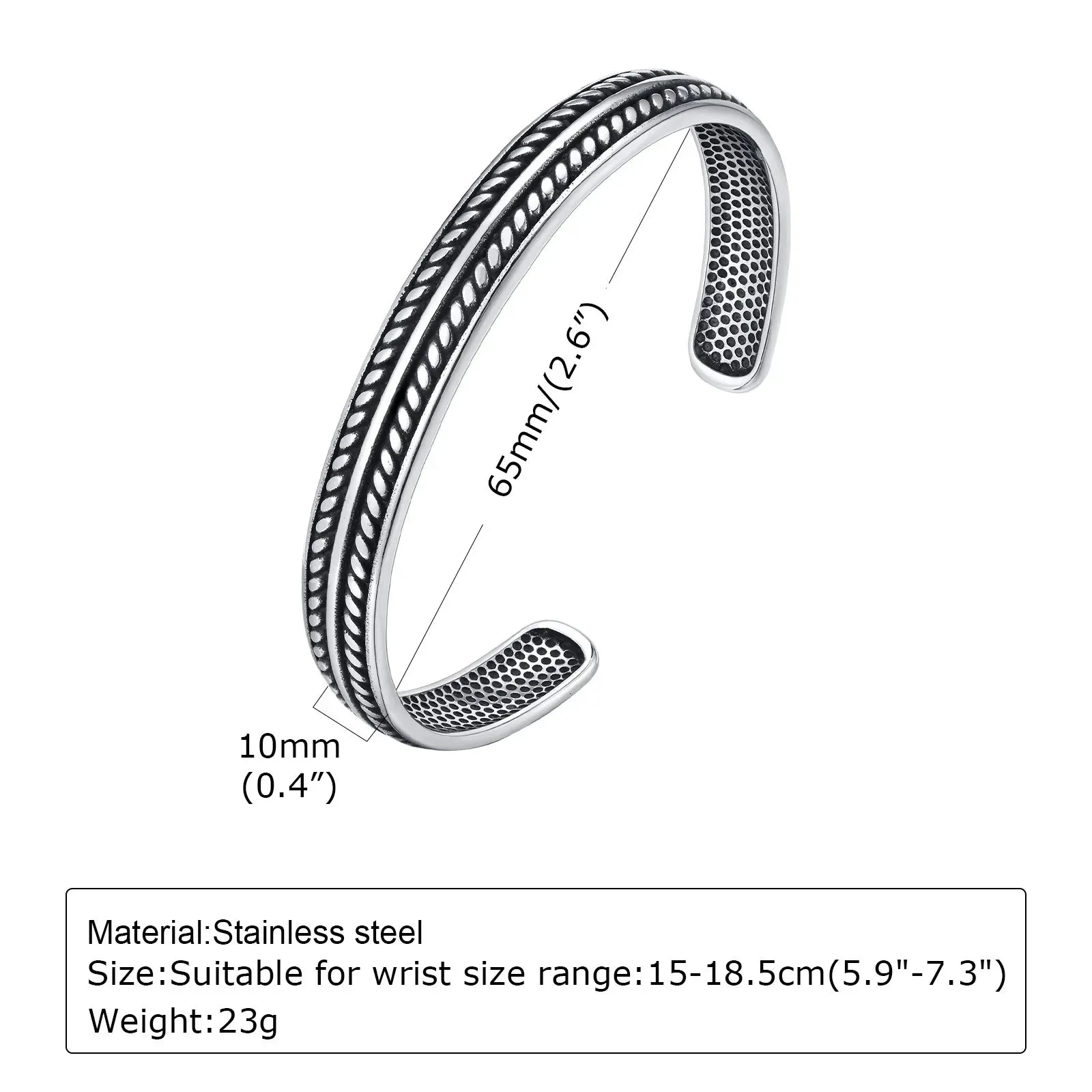 Men Vintage Cuff Bangle,Twisted Stainless Steel Knot Feather Bracelet