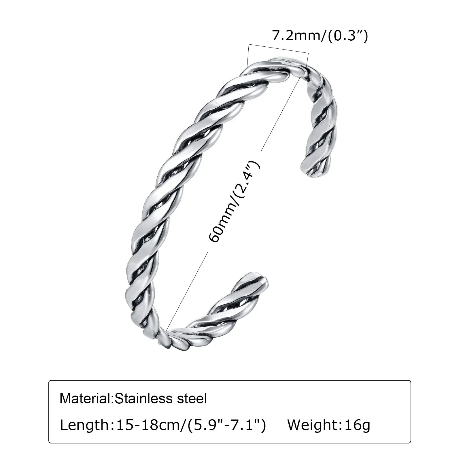 Men Vintage Cuff Bangle,Twisted Stainless Steel Knot Feather Bracelet