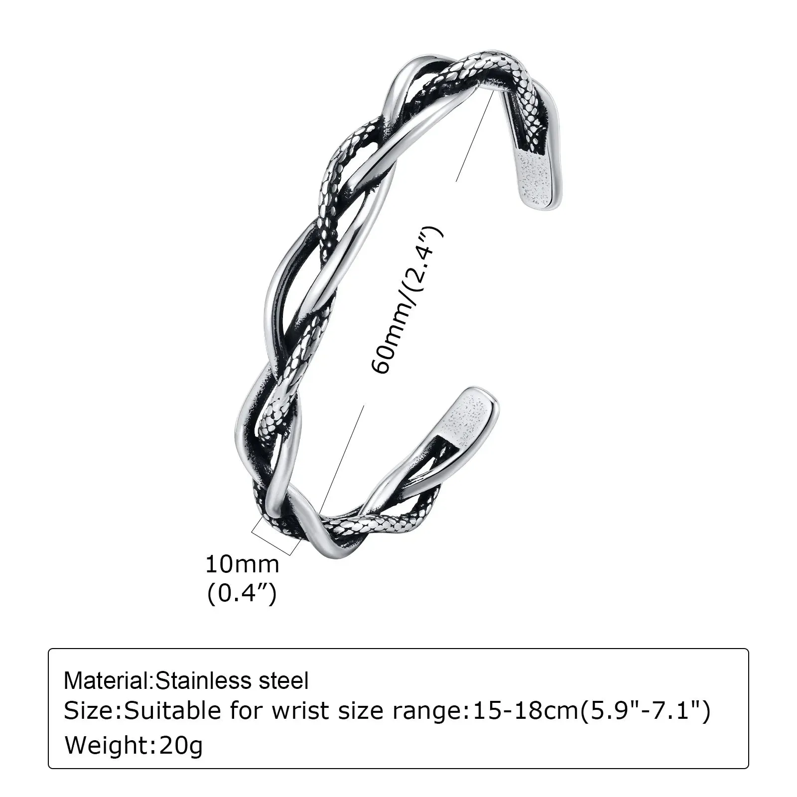 Men Vintage Cuff Bangle,Twisted Stainless Steel Knot Feather Bracelet