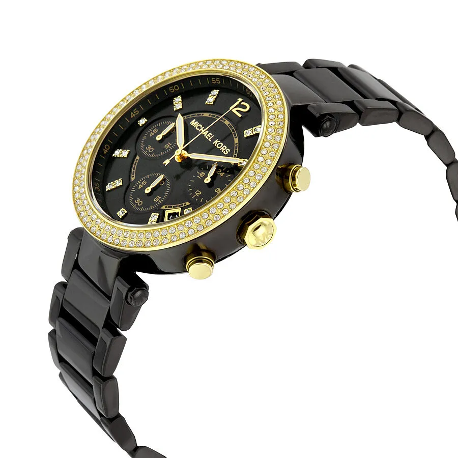Michael Kors Parker Chronograph Black Dial Black Ion-plated Ladies Watch MK6107